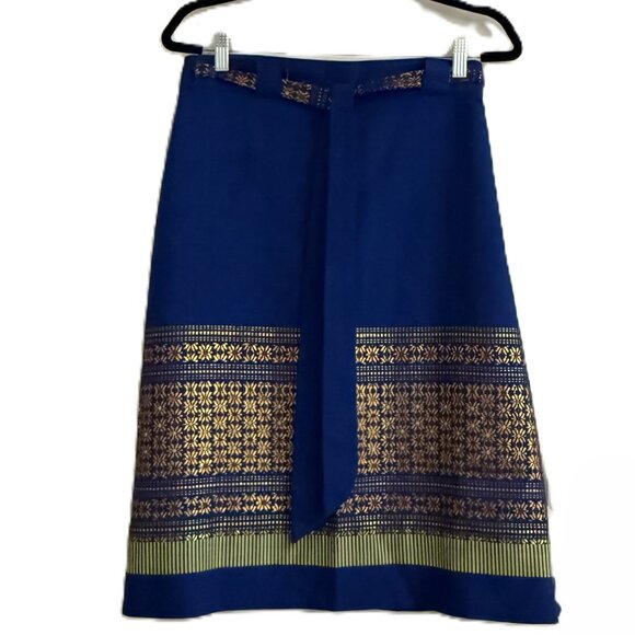 Flowy Adjustable Boho Wrap Skirt Metallic Flowers Blue Copper OS - Picture 4 of 7